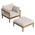 Modway Eleni 2-Piece Outdoor Teak Wood Armchair and Ottoman Set - Natural Sail-Lounge Armchair