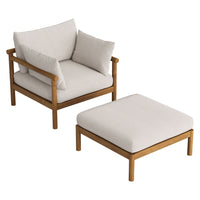 Modway Eleni 2-Piece Outdoor Teak Wood Armchair and Ottoman Set - Natural Sail-Lounge Armchair