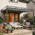 Outsunny Retractable Pergola Canopy Wall-Mounted Pergola - 10' x 10' - Dark Grey-Easily adjust shade with the smooth, quiet-gliding retractable canopy 
