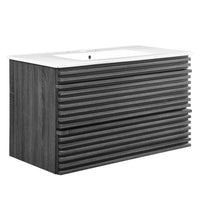 Modway Render 36" Wall-Mount Bathroom Vanity - Charcoal/White-Mid-Century Modern Vanity