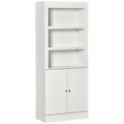 HOMCOM 72" H Kitchen Pantry, Buffet Hutch, and Bookcase Cabinet - White-Clean-out lines with wood grain appearance and raised door panels, bringing modern beauty to your kitchen, dining room, or living room 