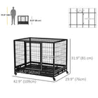 PawHut 43" Heavy Duty Dog Crate with Lockable Wheels and Tray - Black-Includes a slide-out tray for easy cleaning 
