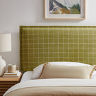 Modway Camille Checkered Linen Blend Twin Size Headboard - Artichoke Windowpane Check-French Seam Detailing