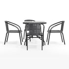 Flash Furniture 28" Square Glass Metal Table with Grey Rattan Edging & 4 Grey Rattan Stack Chairs-Designed for Commercial and Residential Use