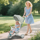 Qaba 7 in 1 Toddler Tricycle with Adjustable & Removable Parent Handle - Blue-5-point harness and removable guardrail keep your baby safe and secure 