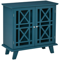 HOMCOM 31" L Storage Cabinet with Fretwork Doors and Shelf - Blue-Fretwork design accents your house with timeless elegance 
