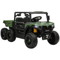 Qaba 24V 4WD Kids Ride On Truck with 6 Wheels, 2 Seater and Dump Bed - Green-Powerful 24V 4WD with 7AH battery drives 2.5–3.7 mph (4-6km/h) for backyard fun 