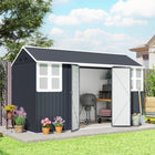Outsunny Metal Garden Storage Shed with Lockable Door - 12' x 5.5' - Dark Grey-Great for storing tools, bicycles, mobility scooters, or garden bins
