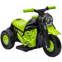 Qaba 3 Wheels 6V Kids Electric Motorcycle with LED Headlight - Green-Allows forward and backward movement for varied driving experiences 