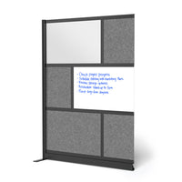Luxor Modular Wall Extension with Whiteboard - 53" W x 70" H - Segmented Black Frame, Frosted Acrylic, Cool Grey PET-Creates semi permanent privacy in shared spaces