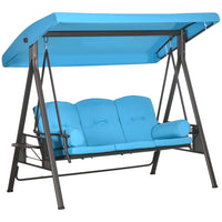 Outsunny 3-Seater Porch Swing Heavy Duty with Tilt Canopy - Light Blue-Heavy duty freestanding outdoor swing comfortably holds 3 people for lounging experience
