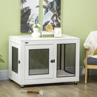 PawHut 37" L Pet Crate End Table with Water-Resistant Cushion and Double-Door - White-Steel wires allow pets to see the world 