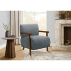 Monarch Specialties Upholstered 31"H Modern Accent Chair With Walnut Solid Wood Supports - Blue Fabric-Plush foam cushioning, a gently rounded back, and supportive arms create a comfortable place to relax, read, or enjoy conversation.