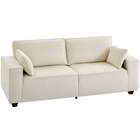 HOMCOM 86" Corduroy 3 Seater Sofa Couch with Spring Cushion - Beige-Pocket springs and thick original foam ensure balanced softness and long-lasting support  