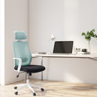CorLiving Workspace Mesh Back Office Chair - Teal and Black-Ergonomic backrest with curved lumbar support for comfort