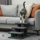 PawHut 3-Step Carpeted Pet Stairs - Dark Grey-Stable and wear-resistant particle board and Berber fleece for long-lasting durability 
