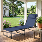 Outsunny Folding Lounge Chair - Chaise Lounge with Headrest - Dark Blue-Portable, foldable, and lightweight for easy carrying and storage