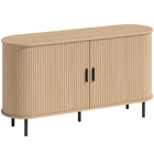 HOMCOM 55" Fluted Mid Century Sideboard Buffet Cabinet with Tambour Sliding Doors - Natural Wood-Fluted sliding doors and oval silhouette create a sleek, refined aesthetic