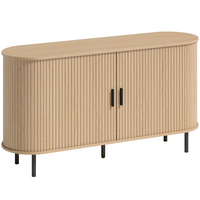 HOMCOM 55" Fluted Mid Century Sideboard Buffet Cabinet with Tambour Sliding Doors - Natural Wood-Fluted sliding doors and oval silhouette create a sleek, refined aesthetic