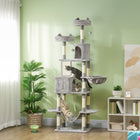 PawHut 81" Large Cat Tree with Scratching Posts, Condos and Beds - Light Grey-Various facilities for lounging, relaxing, and playing 