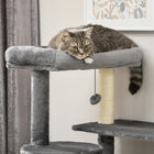 PawHut 58" Cat Tree with Scratching Posts, Bed and House - Grey-Modern design and neutral colour tones fit in well with home decoration 