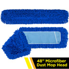 Gritt Commercial Microfiber Looped Dust Mop Pad Head - 48" x 5" - Blue - 6 Pack-Looped fringe prevents dust from flying