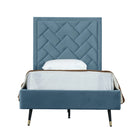Manhattan Comfort Crosby 81.1" Modern Velvet Upholstered Twin-Size Bed - Blue-Mid-Century Modern Twin Bedframe with Headboard for Bedroom Use