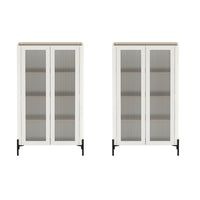 Manhattan Comfort Abbey 31.5" Modern Décor Cabinet - Maple and Off White - Set of 2-Modern Décor Cabinet for Home Office, Living Room, Dining Room and Extra Storage Use. Set of 2