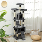 PawHut 68" Multi-Level Large Cat Tree Tower with Condo - Grey-Sharpens your cat's claws and allows them to climb while saving your furniture from damages 
