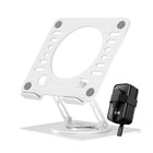 Uncaged Ergonomics Travel Pack RISE Swivel Laptop Stand & Travel Charger - White-Rise Swivel Adjustable Laptop Desk Stand 2.0 holds laptops in an ergonomic friendly position.