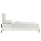 Modway Zahra Channel Tufted Performance Velvet Twin Platform Bed with Gold Metal Legs - White-Wood Slat Support System