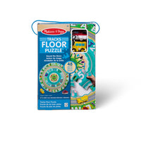 Melissa & Doug Round the Shore Tracks Cardboard Jigsaw Floor Puzzle With Wind-Up Vehicles - 48 Pieces-Completed puzzle measures 27 inches in diameter, bus and boat are approximately 2.5 inches long, pieces and vehicles store in box with handle for easy cleanup