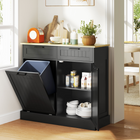 HOMCOM 10 Gallon Beadboard Tilt Out Garbage Sideboard Buffet Cabinet with Drawers - Black-Two drawers and adjustable shelf offer abundant storage flexibility