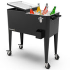 Permasteel 80 qt Retro Rolling Patio Cooler with Divider - Black-Matte finish