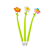 Merangue Silicone Smiling Flower Pen - 1.0mm - Black-Ballpoint pen with smiling flower topper