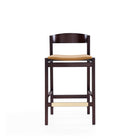 Manhattan Comfort Klismos 20" Mid-Century Modern Faux Leather Upholstered Counter Stool - Camel and Dark Walnut - 2 Pack-Low Back Design with Upholstered Seated Cushion