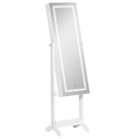 HOMCOM Lockable Mirror Jewelry Cabinet with LED Light - 18" L x 14.25" W x 59.75" H - White-Full-length mirror to get ready in, the angle is adjustable to suit you 