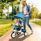 Qaba 6-in-1 Toddler Tricycle Stroller with Basket and Canopy - Blue-Robust steel frame ensures longevity and resilience in play 