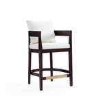 Manhattan Comfort Ritz 22" Mid-Century Modern Faux Leather Upholstered Counter Stool - Ivory and Dark Walnut-Mid-Century Modern Counter Stool with Backseat Perfect for Bar and Kitchen Use