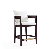 Manhattan Comfort Ritz 22" Mid-Century Modern Faux Leather Upholstered Counter Stool - Ivory and Dark Walnut-Mid-Century Modern Counter Stool with Backseat Perfect for Bar and Kitchen Use