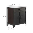 Modway Steamforge 30" Bathroom Vanity - White/Black-Pivot Hinges