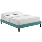 Modway Tessie Fabric Full Bed Frame with Squared Tapered Legs - Teal-Ten Wood Support Slats