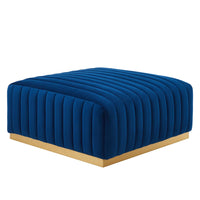 Modway Conjure Channel Tufted Performance Velvet Ottoman - Gold/Navy-Channel Tufting Details
