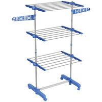 HOMCOM 3-Tier Collapsible Adjustable Clothes Drying Rack - Blue-With 25.5 inches (64.8 cm) of space for indoor clothes drying 