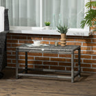 Outsunny Patio Wicker End Table with Plastic Board Under the Full Woven Table Top - Mixed Grey-Metal frame make this cocktail table tough for daily use 