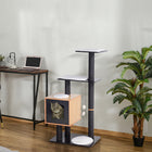 PawHut 47" Wood Cat Tree Condo Tower with Scratching Post and Toy Ball - Black-Multi-level design for climbing 