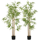 HOMCOM 6' Artificial Bamboo Tree for Indoor Home Decor - Green - 2 Pack-Two pack. Beautiful artificial bamboo with three trunks design plant 