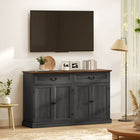 HOMCOM 55.1" L Sideboard Buffet Cabinet with Charging Station - Black Wood Grain-Smooth, quiet drawers glide open with ease for peaceful mornings or relaxed evenings