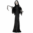 HOMCOM 6' Life Size Animated Grim Reaper with Sound Touch Activation - Black-A grim reaper figure with a scythe creates a haunting Halloween focal point 