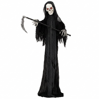 HOMCOM 6' Life Size Animated Grim Reaper with Sound Touch Activation - Black-A grim reaper figure with a scythe creates a haunting Halloween focal point 